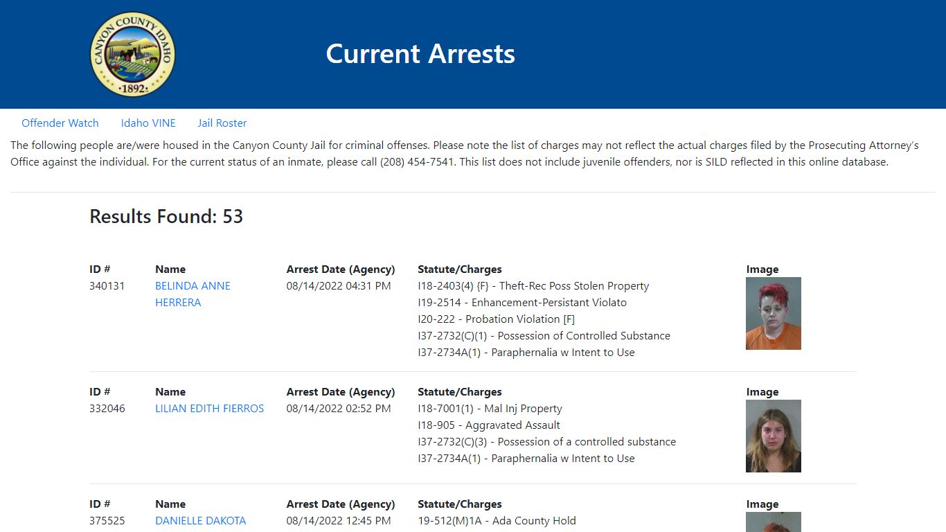 Current Arrests